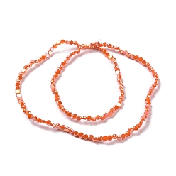 Dark Orange Electroplate Glass Beads Strands, AB Color Plated, Faceted, Flat Round, Dark Orange, 4.5x2.5~3mm, Hole: 0.8mm, about 145~150pcs/strand, 21.26''(54cm)