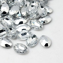 Clear Imitation Taiwan Acrylic Rhinestone Cabochons, Pointed Back & Faceted, Oval, Clear, 18x13x5mm
