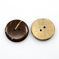 Coconut Brown Coconut Buttons, 2-Hole, Flat Round, Coconut Brown, 23x4mm, Hole: 2mm