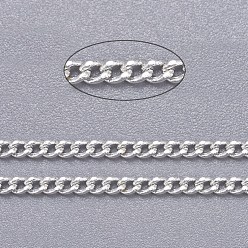 Silver Brass Twisted Chains, Curb Chains, Diamond Cut, Soldered, Faceted, with Spool, Oval, Lead Free & Nickel Free & Cadmium Free, Silver Color Plated, 2x1.5x0.45mm, about 301.83 Feet(92m)/roll