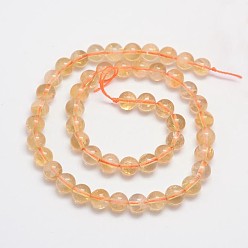 Citrine Natural Citrine Round Bead Strands, 8mm, Hole: 1mm, about 50pcs/strand, 15.5 inch