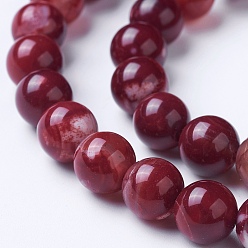 Dark Red Natural Agate Beads Strands, Dyed & Heated, Grade A, Round, Dark Red, 10mm, Hole: 1.2mm, about 38~41pcs/strand, 14.9 inch(38cm)