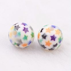 Colorful Spray Painted Resin Beads, with Star Pattern, Round, Colorful, 10mm, Hole: 2mm