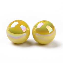 Yellow ABS Plastic Beads, AB Color Plated, Round, Yellow, 16x15mm, Hole: 2mm