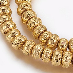 Golden Plated Electroplated Natural Lava Rock Beads Strands, Long-Lasting Plated, Rondelle, Golden Plated, 8.5~9x4.5~5mm, Hole: 1.2mm, about 81pcs/strand, 16.41 inch(41.7cm)