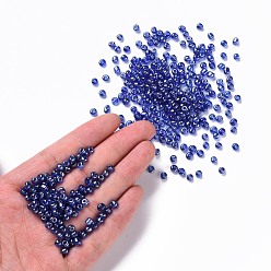 Blue Glass Seed Beads, Trans. Colours Lustered, Round, Blue, 4mm, Hole: 1.5mm, about 500pcs/50g, 50g/bag, 18bags/2pounds