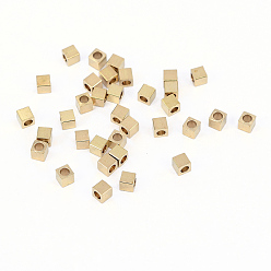 Brut (Non-plaqué) Laiton perles d'entretoise, sans nickel, cube, brut (non plaqué), 3x3mm, Trou: 2mm