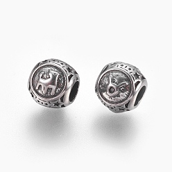 Antique Silver 316 Surgical Stainless Steel European Beads, Large Hole Beads, Rondelle, Taurus, Antique Silver, 10x9mm, Hole: 4mm