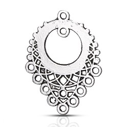 Antique Silver Tibetan Style Alloy Chandelier Component Links, Loops, teardrop, Antique Silver, 34x25.5x2.2mm, Hole: 1.2mm