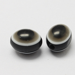 Black Oval Evil Eye Resin Beads, Black, 10x8mm, Hole: 1.5~2mm