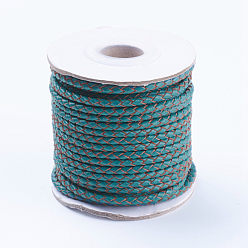 Cadet Blue Round Braided Cowhide Cords, Cadet Blue, 3mm, about 10.93 yards(10m)/roll