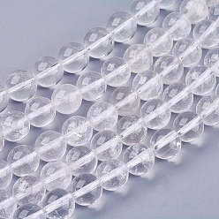 Clear Natural Quartz Crystal Beads Strands, Rock Crystal Beads, Round, Clear, 10mm, Hole: 1mm, about 38pcs/strand, 14.9 inch