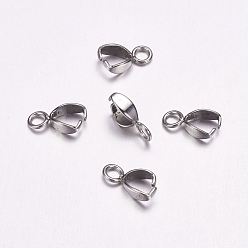Stainless Steel Color 304 Stainless Steel Ice Pick Pinch Bails, Stainless Steel Color, 10.5x5x3mm, Hole: 2mm