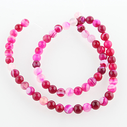 Rose Foncé Agate de pierre naturelle rangées de perles rondes, teint, rose foncé, 6mm, Trou: 1mm, Environ 63 pcs/chapelet, 15.35 pouce