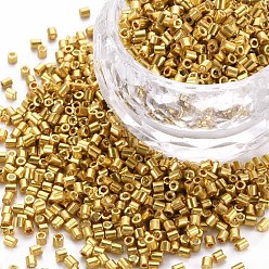 Gold Glass Bugle Beads, Metallic Colours, Gold, 2.5~3x2mm, Hole: 0.9mm, about 15000pcs/pound