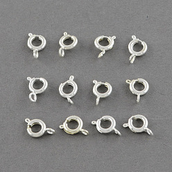 Silver Brass Spring Ring Clasps, Cadmium Free & Lead Free, Silver Color Plated, 10x6x1.5mm, Hole: 1.5mm