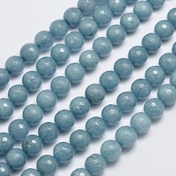 Malaysia Jade Natural Malaysia Jade Bead Strands, Imitation Aquarine, Round, Dyed, Faceted, Cadet Blue, 10mm, Hole: 1.0mm, about 37pcs/strand, 14.5 inch