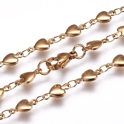 Golden 304 Stainless Steel Chain Necklaces, with Lobster Claw Clasps, Ion Plating (IP), Heart, Golden, 17.9 inch(45.5cm)