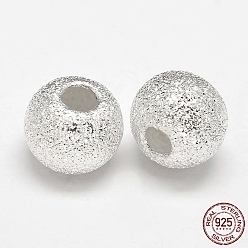 Argent Perles rondes 925 en argent sterling texturées, argenterie, 7x8.5mm, trou: 3 mm, environ 33 pcs / 20 g