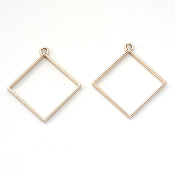 Golden Rack Plating Alloy Rhombus Open Back Bezel Pendants, For DIY UV Resin, Epoxy Resin, Pressed Flower Jewelry, Cadmium Free & Nickel Free & Lead Free, Golden, 48x44x3.5mm, Hole: 4mm