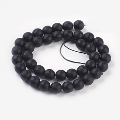 Black Synthetic Black Stone Beads Strands, Dyed, Faceted, Frosted, Round, Black, 10mm