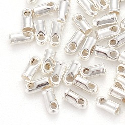 Silver Brass Cord Ends, Silver Color Plated, 4x1.8mm, Hole: 0.8mm, Inner Diameter: 1.2mm