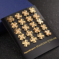 Golden Flower 304 Stainless Steel Rhinestone Stud Earrings, Golden, 10x1.5mm, Pin: 0.8mm