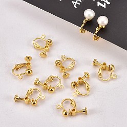 Golden Brass Screw Clip Earring Converter, Spiral Ear Clip, for non-pierced Ears, with Loop, Golden, Nickel Free, about 13.5mm wide, 17mm long, 5mm thick, hole: about 1.2mm