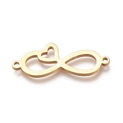 Golden 304 Stainless Steel Links, Infinity with Heart, Golden, 10.5x26.5x1.5mm, Hole: 1.2mm