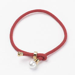Красный Браслеты хлопок шнур, браслеты с красной нитью, с результатами из нержавеющей стали и акриловой жемчужиной, красные, 9 дюйм ~ 9-7/8 дюйм (230~250 мм), 3 мм
