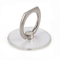 Platinum Transparent Plastic Cell Phone Ring Holder, 360 Degree Rotation, Alloy Finger Grip Stand Holder, Flat Round, Platinum, 4.5cm, Flat Round: 40x2mm