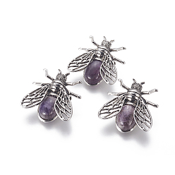 Amethyst Natural Amethyst Brooches, with Brass Findings, Cicada, Antique Silver, 38x36x8mm, Pin: 0.6mm