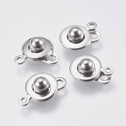 Stainless Steel Color 201 Stainless Steel Snap Clasps, Round, Stainless Steel Color, 15x9.5x5mm, Hole: 1mm and 2mm