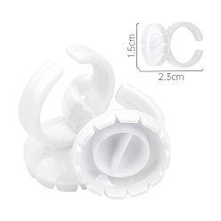 White Plastic Flat Round Tattoo Ink Ring Cups, Permanent Makeup Pigment Ring Palette for Nail Art Eyelash Extension, White, 2.3x1.5cm, 100Pcs/bag