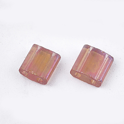 Bois Solide 2 - Perles de rocaille en verre transparent, teint, rectangle, burlywood, 5x4.5~5.5x2~2.5mm, Trou: 0.5~0.8mm