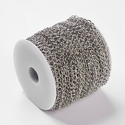 Platinum Iron Chains, Unwelded, Twisted Chains, Unwelded, Oval, with Spool, Lead Free & Nickel Free, Platinum, 8x6x1mm
