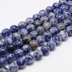 Jaspe Avec Point Bleu Brins de perles de jaspe de tache bleue naturelle, ronde, 8mm, Trou: 1mm, Environ 48 pcs/chapelet, 15.5 pouce