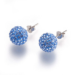 210_Med.Sapphire 925 Sterling Silver Austrian Crystal Rhinestone Ear Stud, Round, 210_Med.Sapphire, 20x10x1mm