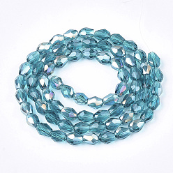 Steel Blue Electroplate Glass Beads Strands, AB Color Plated, Faceted, Teardrop, Steel Blue, 7.5~8x6mm, Hole: 1mm, about 66~68pcs/strand, 22.6 inch