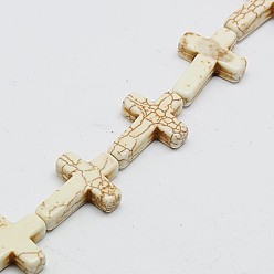 Beige Synthetic Turquoise Beads Strands, Dyed, Cross, Beige, 20x15x4mm, Hole: 1mm, about 20pcs/strand, 15.5 inch