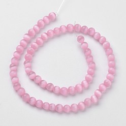 Pink Cat Eye Beads, Round, Pink, 10mm, Hole: 0.8mm, about 39pcs/strand, 15 inch
