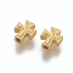 Matte Gold Color Brass Beads, Long-Lasting Plated, Cross, Matte Gold Color, 9.9x8.3x4.4mm, Hole: 1.8mm
