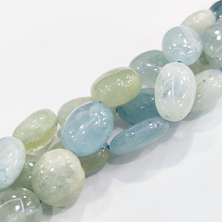 Aquamarine Natural Aquamarine Beads Strands, Oval, 14.5~20x12~13mm, Hole: 1mm, about 26pcs/strand, 15.3 inch(39cm)