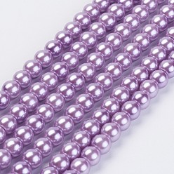 Violet Brins de perles de verre teints écologiques, Grade a, ronde, cordon en coton fileté, violette, 6mm, Trou: 1.2~1.5mm, Environ 70 pcs/chapelet, 15.7 pouce