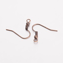 Red Copper Brass Earring Hooks, Ear Wire, with Horizontal Loop, Nickel Free, Red Copper, 17~19x16~18x0.8mm, 20 Gauge, Hole: 2mm
