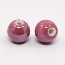 Pale Violet Red Handmade Porcelain Beads, Pearlized, Round, Pale Violet Red, 12mm, Hole: 2~3mm