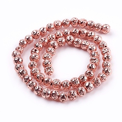 Plaqué D'or Rose Brins de perles de pierre de lave naturelle galvanisées, ronde, cahoteuse, rose plaqué or, 4~5mm, Trou: 1mm, Environ 92 pcs/chapelet, 15.35 pouce (39 cm)