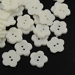 White Acrylic Sewing Buttons for Costume Design, Plastic Buttons, 2-Hole, Dyed, Flower Wintersweet, White, 14x2mm, Hole: 1mm