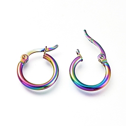 Rainbow Color 201 Stainless Steel Hoop Earrings, with 304 Stainless Steel Pin, Hypoallergenic Earrings, Ring Shape, Rainbow Color, 14x2mm, 12 Gauge, Pin: 1mm
