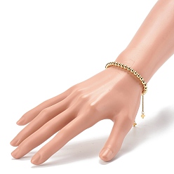 Golden Brass Beaded Bracelets, Round, Golden, Beads: 0.18 inch(4.5mm), Inner Diameter: 2~3-1/8 inch(5.2~7.9cm)